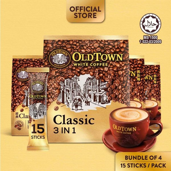 (Bundle of 4) OLDTOWN Instant Premix White Coffee, 13/15 Sticks [HALAL]