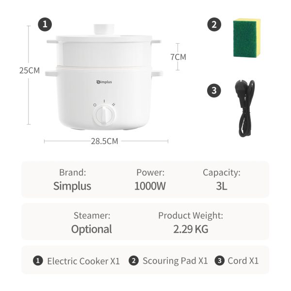 Simplus Electric Cooker with Steamer 1.8L / 3L